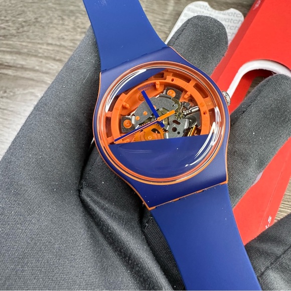 NEW✅LIMITED EDITION✅ Swatch MYRTIL-TECH Blue And Orange Skeleton Unisex Watch - Picture 3 of 13